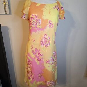 90s Floral Yellow and Pink Dress Sangria Size 10